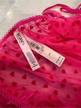 Victoria's Secret Hot Pink Heart Mesh Chemise